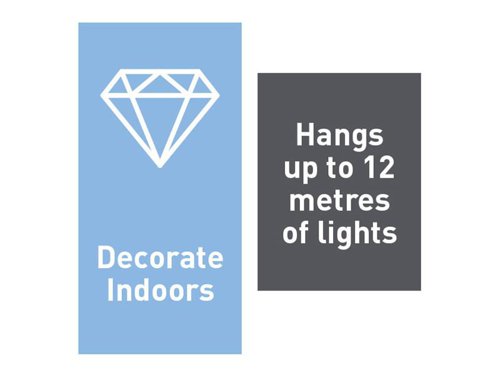 Use Command™ Clear Decorating Clips for hanging string lights, fairy lights and seasonal decorations securely and damage-free.* Damage-free hanging, holds strongly and removes cleanly* Easy to apply, no need for nails, screws or drills* Strips stretch off cleanly without leaving holes, marks or sticky residue* Discreet clear hooks and strips blend in seamlessly with décor* Suitable for most smooth surfaces including painted walls, tiles, metal and woodHolding Power: Use 1 clip for every 30-60cm of lightsPack Contents: 20 clips and 24 mini strips