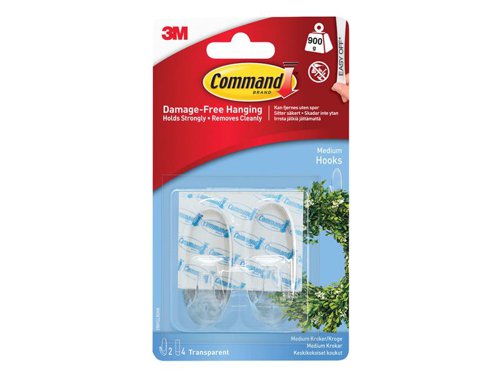 Command™ Clear Hooks with Clear Strips, Medium (Pack 2)