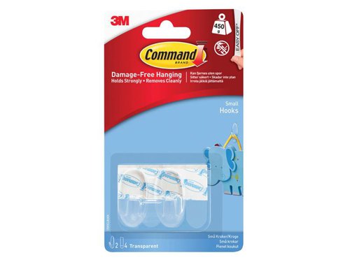 COM Clear Hooks with Clear Strips, Small (Pack 2)
