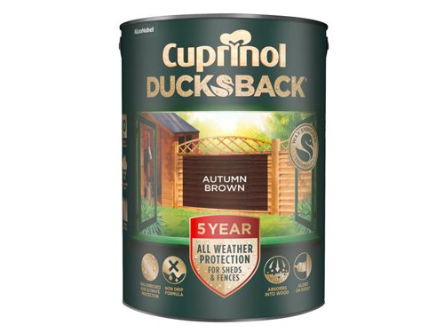 CUPDBAB5L Cuprinol Ducksback 5 Year Waterproof for Sheds & Fences Autumn Brown 5 litre