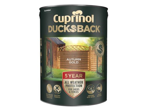 CUPDBAG5L Cuprinol Ducksback 5 Year Waterproof for Sheds & Fences Autumn Gold 5 litre
