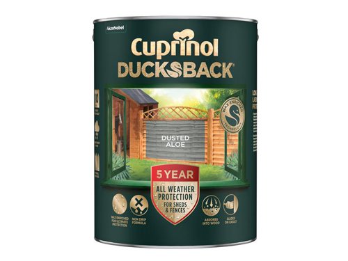 CUPDBDA5L Cuprinol Ducksback 5 Year Waterproof for Sheds & Fences Dusted Aloe 5 litre