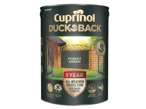 CUPDBFG5L Cuprinol Ducksback 5 Year Waterproof for Sheds & Fences Forest Green 5 litre
