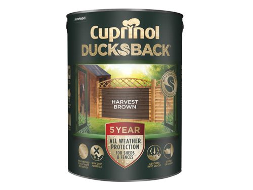 CUPDBHB5L Cuprinol Ducksback 5 Year Waterproof for Sheds & Fences Harvest Brown 5 litre