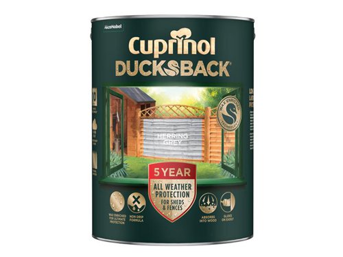 CUPDBHG5L Cuprinol Ducksback 5 Year Waterproof for Sheds & Fences Herring Grey 5 litre