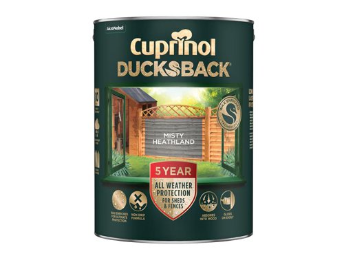 Cuprinol Ducksback 5 Year Waterproof for Sheds & Fences Misty Heathland 5 litre