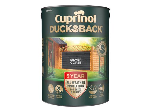 CUPDBSC5L Cuprinol Ducksback 5 Year Waterproof for Sheds & Fences Silver Copse 5 litre