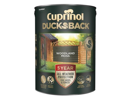 CUPDBWM5L Cuprinol Ducksback 5 Year Waterproof for Sheds & Fences Woodland Moss 5 litre