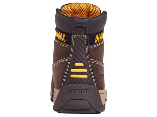The DEWALT Apprentice Hiker Boots have nubuck and full grain leather uppers which are hard-wearing with an antibacterial insole with dual density seat. They are fitted with a steel toecap that has been tested to 200 joules. The sole is chemical and oil resistant and is made from EVA rubber.Available in Wheat or Brown.EN Test: CE EN ISO 20345-2011Safety Rating: SBSlip Rating: SRAThe DEWALT Apprentice Nubuck Hiker Boots have the following specification:Colour: Brown.Size: UK 10 EUR 45