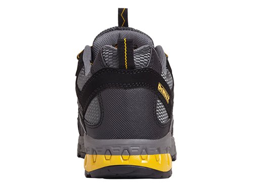 The DEWALT Cutter Safety Trainers have a lightweight synthetic upper with a padded tongue and collar for added comfort. The comfort insole provides comfortable all-day wear. They are fitted with a steel toecap that has been tested to 200 joules and a phylon/rubber outsole with an anti-scuff toe guard.EN Test: CE EN ISO 20345-2011Safety Rating: SBSlip Rating: SRA1 x Pair of DEWALT Cutter Safety Trainers Black UK 12 EUR 47