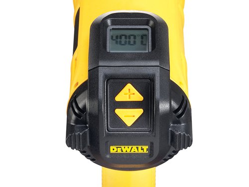 The DEWALT D26414 digital LCD durable Heat Gun are suitable for professional applications with excellent temperature control and memory setting for consistent temperature requirements. It has optimised cooling and is compact and lightweight for easy handling and use.It is suitable for the following applications:- Stripping old paint.- Drying new coats of paint filler.- Varnish applications.- Re-melting adhesives/removing stickers.- Soft soldering pipes.- Moulding and welding plastics.- Applying tin-plate coatings and similar jobs.- Shrinking cable ends, foil and sleeves.- Welding applications, lighting barbecues.- Thawing frozen water pipes, ski waxing etc.Supplied with: Cone Nozzle and Fish Tail Surface Nozzle.Specifications:Input Power: 1,600W.Airflow: 650 L/min.Air Temperature: 50-600°C.Weight: 0.85kg.The DEWALT D26414 LCD Premium Heat Gun 2000W in the 240V Version.