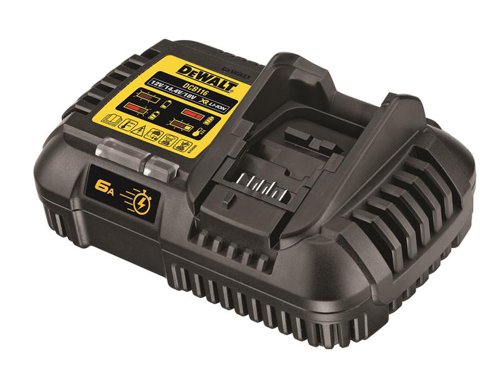 The DEWALT DCB116 XR FlexVolt Fast Charger can charge 12V XR, 18V XR and 54V XR FlexVolt batteries. A latching mechanism holds the battery in place securely for safety and ease when charging. Its improved state of charge indicator gives the user full control and understanding of the charge in hand. The charger can be wall mounted, ideal for use in workshops as it saves worktop space and doesn't need storing away after every use.