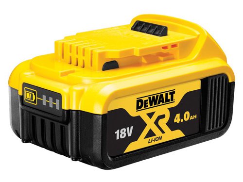 The DEWALT XR Slide Li-ion Battery Pack offers extended run time and optimised power to complete applications quickly. No memory effect and virtually no self-discharge for maximum productivity and less downtime. A LED state of charge indicator helps to manage charging/working time.Compatible with all 18V XR slide on tools and XR chargers.The DEWALT DCB182 XR Slide Li-ion Battery Pack offers extended runtime and optimised power to complete applications quickly. The lightweight design provides the user with upgraded 4Ah Power without increasing the size or weight. The battery has no memory effect and virtually no self-discharge, ensuring maximum productivity and less downtime.It is fitted with a LED State of Charge Indicator that helps to manage charging times. The battery pack has excellent electrical characteristics and is compatible with all DEWALT 18 Volt tools that except slide-on type batteries.