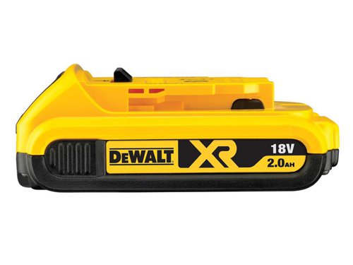 The DEWALT XR Slide Li-ion Battery Pack offers extended run time and optimised power to complete applications quickly. No memory effect and virtually no self-discharge for maximum productivity and less downtime. A LED state of charge indicator helps to manage charging/working time.Compatible with all 18V XR slide on tools and XR chargers.The DEWALT DCB183 XR Slide Battery Pack has the following specification:Battery Capacity: 2.0Ah.Battery Chemistry: Li-ion.Voltage: 18 Volt.