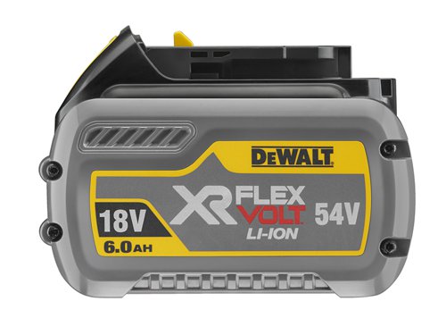 The DEWALT XR FlexVolt Slide Li-ion Battery stands at the forefront of cordless technology. The world’s first convertible 18/54V battery, offering unprecedented levels of power. Provides the unique ability to power heavy-duty construction power tools whilst still being compatible with existing DEWALT XR 18V products and offering increased run time.It offers users increased run time, over any of the 18V XR 4.0Ah or 5.0Ah Li-ion batteries.The DEWALT DCB546 XR FlexVolt Slide Battery 18/54V 6.0/2.0Ah Li-ion.