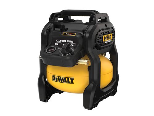 The DEWALT DCC1018 XR FlexVolt Compressor has a brushless, oil free motor for increased reliability. It is fitted with a OneTurn ™ Regulator which provides fast and easy pressure regulation. Just set the regulator to the desired pressure and you're ready to go - the compressor does the rest automatically. Its lightweight, compact, design incorporates a heavy-duty tool cage and strong rubber base for added protection.Comes as a Bare Unit, NO battery or charger supplied.Specifications:Max. Pressure: 9.7 Bar.Free Air Deliver (FAD): 31 L/min. @ 7 bar.Tank Capacity: 10L.Weight: 11kg (without battery).
