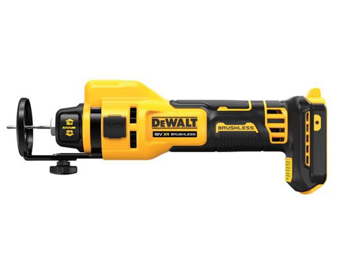 The DEWALT DCE555 XR Drywall Cut Out Tool has a brushless motor enabling fast and clean cutting on a variety of wall paneling. Itâ€™s forward-positioned on-off button enables easy actuation. Tool-free bit change enables fast bit change without the need for a wrench.Comes as a Bare Unit, NO battery or charger supplied.Supplied with: 1 x Drywall Cutting Bit, 1 x General Purpose Bit, 1 x 6.4mm (1/8in) Collet, 1 x 3.2mm (1/4in) Collet and 1 x Adjustable Depth Stop.Specifications:Collect Size: 1/4in, 1/8in.No Load Speed: 26,000/min.Weight: 1.1kg (without battery).