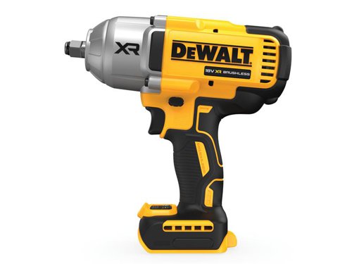 The DEWALT DCF900 XR High Torque Impact Wrench has an efficient brushless motor delivers high performance, extends tool life and allows for much shorter design. Its variable trigger provides complete control over all applications.The compact design enables easy access in confined areas. Fitted with a comfortable rubber XR grip and switch for greater application comfort and maximum control. An ultra-bright white LED work light with a delay feature improves visibility. Brightness control allows dimming or turn off to suit the working conditions.Specifications:Bit Holder: 1/2in Square Drive.No Load Speed: 0-2,300/min.Impact Rate: 18,000/bpm.Max. Torque: 1,396Nm, Breakaway Torque: 1,898Nm.Weight: 2.8kg (without battery).The DEWALT DCF900N XR Brushless 1/2in High Torque Impact Wrench comes as a bare unit, NO battery or charger supplied.