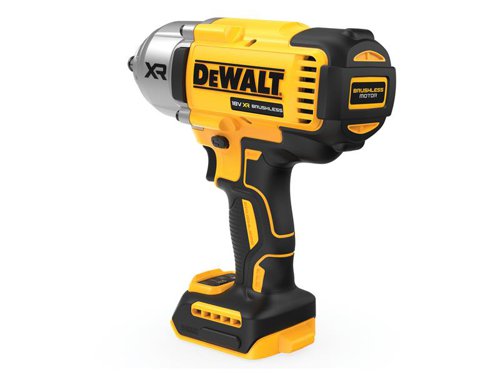 The DEWALT DCF900 XR High Torque Impact Wrench has an efficient brushless motor delivers high performance, extends tool life and allows for much shorter design. Its variable trigger provides complete control over all applications.The compact design enables easy access in confined areas. Fitted with a comfortable rubber XR grip and switch for greater application comfort and maximum control. An ultra-bright white LED work light with a delay feature improves visibility. Brightness control allows dimming or turn off to suit the working conditions.Specifications:Bit Holder: 1/2in Square Drive.No Load Speed: 0-2,300/min.Impact Rate: 18,000/bpm.Max. Torque: 1,396Nm, Breakaway Torque: 1,898Nm.Weight: 2.8kg (without battery).The DEWALT DCF900N XR Brushless 1/2in High Torque Impact Wrench comes as a bare unit, NO battery or charger supplied.