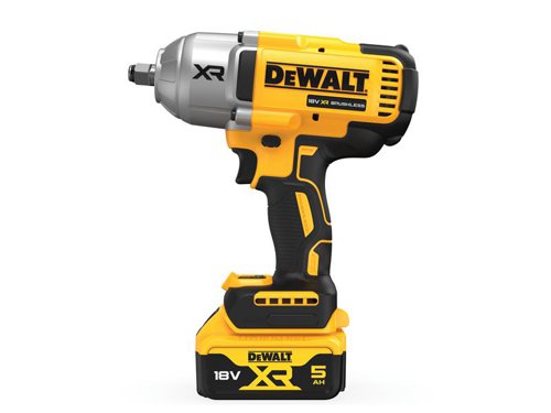 The DEWALT DCF900 XR High Torque Impact Wrench has an efficient brushless motor delivers high performance, extends tool life and allows for much shorter design. Its variable trigger provides complete control over all applications.The compact design enables easy access in confined areas. Fitted with a comfortable rubber XR grip and switch for greater application comfort and maximum control. An ultra-bright white LED work light with a delay feature improves visibility. Brightness control allows dimming or turn off to suit the working conditions.Specifications:Bit Holder: 1/2in Square Drive.No Load Speed: 0-2,300/min.Impact Rate: 18,000/bpm.Max. Torque: 1,396Nm, Breakaway Torque: 1,898Nm.Weight: 2.8kg (without battery).The DEWALT DCF900P2T XR Brushless 1/2in High Torque Impact Wrench is supplied with:2 x 18V 5.0Ah Li-ion Batteries.1 x Multi-Voltage Charger.1 x TSTAKâ„¢ Kitbox.