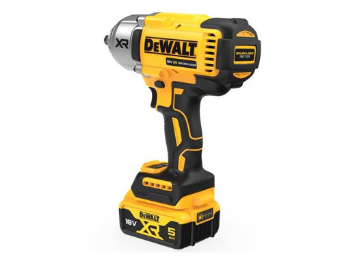 The DEWALT DCF900 XR High Torque Impact Wrench has an efficient brushless motor delivers high performance, extends tool life and allows for much shorter design. Its variable trigger provides complete control over all applications.The compact design enables easy access in confined areas. Fitted with a comfortable rubber XR grip and switch for greater application comfort and maximum control. An ultra-bright white LED work light with a delay feature improves visibility. Brightness control allows dimming or turn off to suit the working conditions.Specifications:Bit Holder: 1/2in Square Drive.No Load Speed: 0-2,300/min.Impact Rate: 18,000/bpm.Max. Torque: 1,396Nm, Breakaway Torque: 1,898Nm.Weight: 2.8kg (without battery).The DEWALT DCF900P2T XR Brushless 1/2in High Torque Impact Wrench is supplied with:2 x 18V 5.0Ah Li-ion Batteries.1 x Multi-Voltage Charger.1 x TSTAKâ„¢ Kitbox.