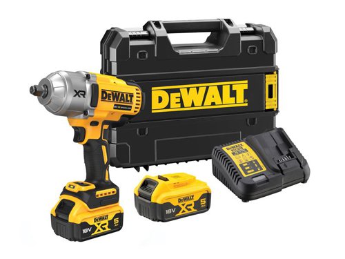 The DEWALT DCF900 XR High Torque Impact Wrench has an efficient brushless motor delivers high performance, extends tool life and allows for much shorter design. Its variable trigger provides complete control over all applications.The compact design enables easy access in confined areas. Fitted with a comfortable rubber XR grip and switch for greater application comfort and maximum control. An ultra-bright white LED work light with a delay feature improves visibility. Brightness control allows dimming or turn off to suit the working conditions.Specifications:Bit Holder: 1/2in Square Drive.No Load Speed: 0-2,300/min.Impact Rate: 18,000/bpm.Max. Torque: 1,396Nm, Breakaway Torque: 1,898Nm.Weight: 2.8kg (without battery).The DEWALT DCF900P2T XR Brushless 1/2in High Torque Impact Wrench is supplied with:2 x 18V 5.0Ah Li-ion Batteries.1 x Multi-Voltage Charger.1 x TSTAKâ„¢ Kitbox.