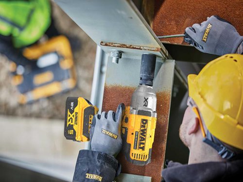 The DEWALT DCF900 XR High Torque Impact Wrench has an efficient brushless motor delivers high performance, extends tool life and allows for much shorter design. Its variable trigger provides complete control over all applications.The compact design enables easy access in confined areas. Fitted with a comfortable rubber XR grip and switch for greater application comfort and maximum control. An ultra-bright white LED work light with a delay feature improves visibility. Brightness control allows dimming or turn off to suit the working conditions.Specifications:Bit Holder: 1/2in Square Drive.No Load Speed: 0-2,300/min.Impact Rate: 18,000/bpm.Max. Torque: 1,396Nm, Breakaway Torque: 1,898Nm.Weight: 2.8kg (without battery).The DEWALT DCF900P2T XR Brushless 1/2in High Torque Impact Wrench is supplied with:2 x 18V 5.0Ah Li-ion Batteries.1 x Multi-Voltage Charger.1 x TSTAKâ„¢ Kitbox.