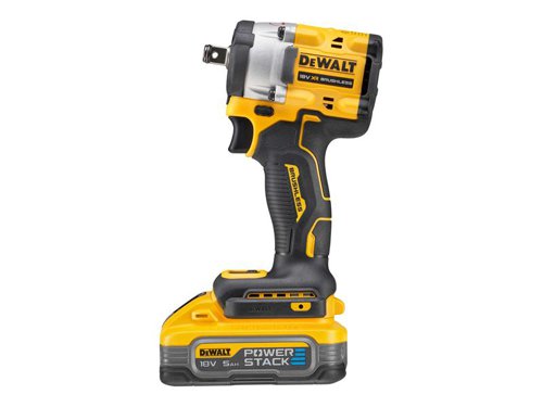 The DEWALT DCF921 XR Impact Wrench has an efficient brushless motor and 1/2in square drive with hog ring for quick socket changes. A hole in the anvil enables the securing of sockets with a retaining pin/rubber O-ring, making it the ideal impact wrench for scaffolders.Its variable speed trigger provides complete control over all applications and tactile 4-mode select feature, a selection of different modes and speed settings for ultimate performance.* Mode 1 Low Speed: tool operates at a reduced speed and outputs approximately 160Nm, reverse tool operates at normal speed.* Mode 2 Mid Speed: tool operates at a reduced speed and outputs approximately 400Nm, reverse tool operates at normal speed.* Mode 3 High Speed: tool operates at normal speed, reverse tool operates at normal speed.* Mode 4 Precision Wrench: tool pauses before impacting to help prevent over-tightening, reverse tool lowers speed when fastening is loose to help prevent run-off.Its ultra-compact design enables easy access in confined areas. Fitted with a comfortable rubber XR grip and switch for greater application comfort and maximum control. An ultra-bright white LED work light with a delay feature improves visibility. Brightness control allows dimming or turn off to suit the working conditions.Comes with a 1 Year Warranty. Specifications:Bit Holder: 1/2in Hog Ring.No Load Speed: 2,500/min.Impact Rate: 3,600/bpm.Max. Fastening Torque: 406Nm.Nut Busting Torque: 610Nm.Weight: 1.1kg (without battery).The DEWALT DCF921H2T XR BL 1/2in Impact Wrench has an efficient brushless motor and 1/2in square drive with hog ring for quick socket changes. A hole in the anvil enables the securing of sockets with a retaining pin/rubber O-ring, making it the ideal impact wrench for scaffolders.Its variable speed trigger provides complete control over all applications and tactile 4-mode select feature, a selection of different modes and speed settings for ultimate performance.* Mode 1 Low Speed: tool operates at a reduced speed and outputs approximately 160Nm, reverse tool operates at normal speed.* Mode 2 Mid Speed: tool operates at a reduced speed and outputs approximately 400Nm, reverse tool operates at normal speed.* Mode 3 High Speed: tool operates at normal speed, reverse tool operates at normal speed.* Mode 4 Precision Wrench: tool pauses before impacting to help prevent over-tightening, reverse tool lowers speed when fastening is loose to help prevent run-off.Its ultra-compact design enables easy access in confined areas. Fitted with a comfortable rubber XR grip and switch for greater application comfort and maximum control. An ultra-bright white LED work light with a delay feature improves visibility. Brightness control allows dimming or turn off to suit the working conditions.Comes with a 1 Year Warranty. It is supplied with:2 x 18V POWERSTACKâ„¢ Li-ion Batteries 5.0Ah.1 x DCB1104 Charger.1 x TSTAKâ„¢ Heavy-duty Kitbox.Specifications:Bit Holder: 1/2in Hog Ring.No Load Speed: 2,500/min.Impact Rate: 3,600/bpm.Max. Fastening Torque: 406Nm.Nut Busting Torque: 610Nm.Weight: 1.1kg (without battery).