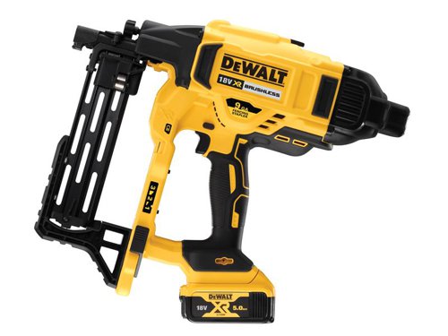 The DEWALT DCFS950 Brushless XR Fencing Stapler is the first dedicated fencing stapler that features a powerful single flywheel system taken from our most powerful cordless nailer. Sequential mode enables careful exact placement and higher accuracy whilst stapling. RAPIDCYCLE™ mode is intended for quick repetitive operation. Dry fire lockout ensures that the tool is protected from firing without nails in the magazine.Designed for agricultural, industrial or civil engineering support, it will drastically reduce the time it takes to install wire fencing perimeters.Specifications:Nail Length: 40-50mm.Nail Diameter: 4mm.Magazine Capacity: 35 Nails.Weight: 4.1kg.The DEWALT DCFS950P2 Brushless XR Fencing Stapler is supplied with:2 x 18V 5.0Ah Li-ion Batteries.1 x Multi-Voltage Charger.1 x Heavy-Duty Kit Box.