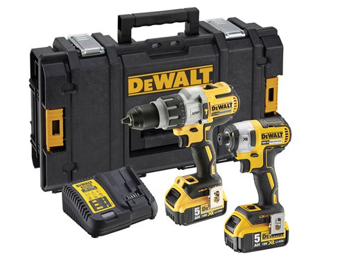 The DEWALT DCK276P2 Brushless Twin Pack, contains the following:1 x 18V DCD996 XR Brushless Combi Drill with a tough 3 speed all metal transmission for increased run time and a longer tool life. Electronic Clutch with 11 position adjustable torque control for optimised precision when screwdriving. Also has an improved 3 position LED torch with high/medium/low settings.Chuck: 13mm Keyless. No Load Speed: 0-450/0-1,300/0-2,000/min.Impact Rate: 0-8,600/0-25,500/0-38,250/bpm.Max Torque: 95Nm, 11 Settings.Capacity: Wood: 55mm, Steel: 15mm, Masonry: 16mmWeight: 2.1kg.1 x 18V DCF887 XR Brushless Impact Driver is equipped with application control. This is achieved through 3 motor speeds and torque settings. Precision Drive mode offers additional control in screwdriving applications to avoid material and fastener damage. It has a super lightweight and compact design.Bit Holder: 6.35mm (1/4in).No Load Speed: 0-850/0-2,100/0-3,000/min.Impact Rate: 0-1,800/0-2,900/0-3,700/bpm.Max Torque: 26/80/203Nm.Weight: 1.56kg.1 x 10.8-18V DCB105 Multi-Voltage XR Charger varies the charge rate according to battery type to increase battery pack life. It features diagnostics with bright LED indicator which communicates the battery charge status: charged, charging, power problem, and battery too hot or too cold. Charges all XR Li-ion DEWALT Slide Pack 10.8, 14.4, and 18V batteries.Also supplied with 2 x 18V 5.0Ah Li-ion Batteries and 1 x DS150 TOUGHSYSTEM™ Toolbox.