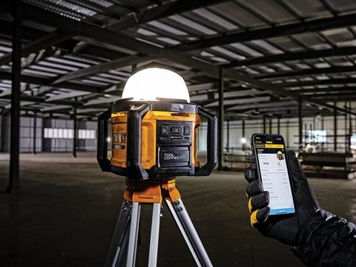The DEWALT DCL074 XR Tool Connect™ Area Light with 3 brightness settings, up to a maximum of 5000 lumens. It has a 360° beam pattern; the precision engineered lens with 150 flutes delivers a bright even beam pattern to illuminate entire working space. Fitted with a robust roll cage for increased durability, designed to withstand tough job site environments.With the Tool Connect™ app, users can wirelessly power on and off the unit as well as customise settings such as the light intensity, alerts for low charge and set individual schedules for the day, time and intensity. There is also a tripod mount and hang hook, which allow for versatile positioning.IP54 rated for water and dust protection.Bare Unit, No Battery or Charger Supplied.Specification:Light Output: 1,500/3,200/5,000 lumens.
