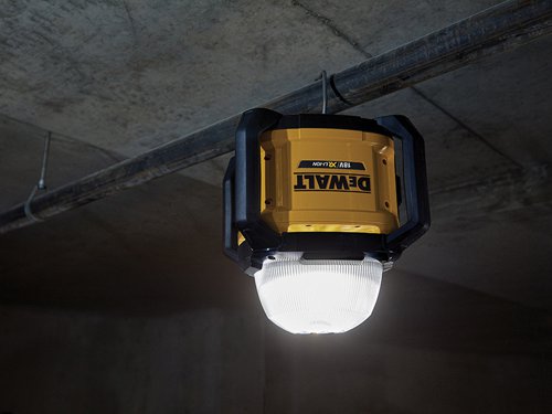 The DEWALT DCL074 XR Tool Connect™ Area Light with 3 brightness settings, up to a maximum of 5000 lumens. It has a 360° beam pattern; the precision engineered lens with 150 flutes delivers a bright even beam pattern to illuminate entire working space. Fitted with a robust roll cage for increased durability, designed to withstand tough job site environments.With the Tool Connect™ app, users can wirelessly power on and off the unit as well as customise settings such as the light intensity, alerts for low charge and set individual schedules for the day, time and intensity. There is also a tripod mount and hang hook, which allow for versatile positioning.IP54 rated for water and dust protection.Bare Unit, No Battery or Charger Supplied.Specification:Light Output: 1,500/3,200/5,000 lumens.