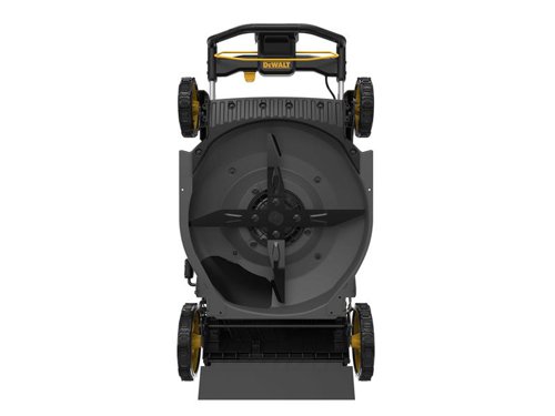 DEWALT DCMWP500 FlexVolt XR Push Mower with Direct Drive Brushless Autosensing Motor for improved run time, better cut quality and reduced stalling. Its 53cm high efficiency metal deck provides added durability. It offers Mulching, Bagging or Rear Discharge for natural lawn fertilisation or clip free lawn.Fitted with an ergonomic handle for easy and comfortable steering. A handy user interface incorporates a load meter allowing real time feedback. Easy 'One Touch Storage'. At the touch of a button, the telescopic handles fold down. This mower can be stored vertically, takes up 70% less space in vertical storage vs in operation.Comes as a Bare Unit, NO battery or charger supplied.Specification:Cutting Width: 48cm.Cutting Height Adjustment: 25, 35, 45, 60, 85mm.Grass Box Capacity: 55 litre.