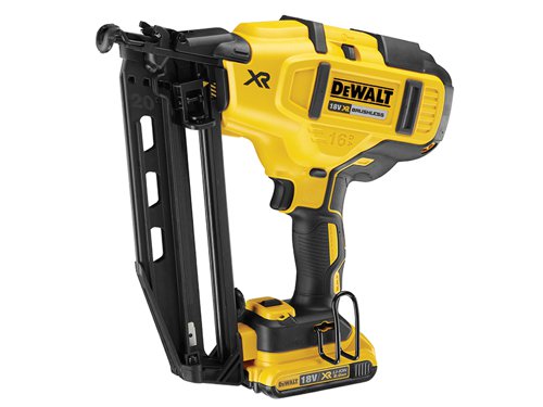 The DEWALT DCN660 XR Brushless Second Fix Nailer with brushless motor technology, offering runtime cannot be beaten in a compact package. It has a compact, lightweight and ergonomic design which makes the tool easy and comfortable to use, but durable enough for the worksite environment. The depth of drive can be easily adjusted using the handy thumb wheel depth adjuster.The mechanical rather than gas operation offers low running costs and consistent performance, even at low temperatures. Sequential mode allows for precision placement and the bump operating mode provides the user with production speed of up to 4 nails per second. For safety the nailer has a trigger and contact trip lock-off and prevents accidental dis-charge of fastener. The tool free stall/jam clearance minimises down time.Specifications:Fires 16 Gauge Nails 32-63mm, Diameter: 1.6mm.Magazine Angle: 20°.Magazine Capacity: 110 Nails.Magazine Loading: Rear Load.Trigger Type: Bump & Sequential.Size (LxWxH): 310 x 95 x 305mm.Temperature Range: -20 to 50°C.Weight: 2.7kg.The DEWALT DCN660D2 XR Brushless Second Fix Nailer 18 Volt comes with:2 x 18 Volt 2.0Ah Li-ion Batteries. 1 x Multi-Voltage XR Li-ion Charger.1 x Heavy-Duty Carrying Case.