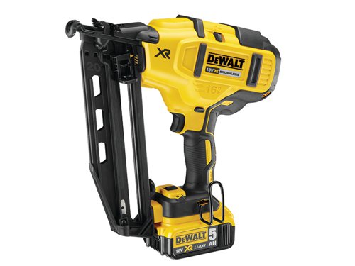 The DEWALT DCN660 XR Brushless Second Fix Nailer with brushless motor technology, offering runtime cannot be beaten in a compact package. It has a compact, lightweight and ergonomic design which makes the tool easy and comfortable to use, but durable enough for the worksite environment. The depth of drive can be easily adjusted using the handy thumb wheel depth adjuster.The mechanical rather than gas operation offers low running costs and consistent performance, even at low temperatures. Sequential mode allows for precision placement and the bump operating mode provides the user with production speed of up to 4 nails per second. For safety the nailer has a trigger and contact trip lock-off and prevents accidental dis-charge of fastener. The tool free stall/jam clearance minimises down time.Specifications:Fires 16 Gauge Nails 32-63mm, Diameter: 1.6mm.Magazine Angle: 20°.Magazine Capacity: 110 Nails.Magazine Loading: Rear Load.Trigger Type: Bump & Sequential.Size (LxWxH): 310 x 95 x 305mm.Temperature Range: -20 to 50°C.Weight: 2.7kg.The DEWALT DCN660P2 XR Brushless Second Fix Nailer 18 Volt comes with:2 x 18 Volt 5.0Ah Li-ion Batteries. 1 x Multi-Voltage XR Li-ion Charger.1 x Heavy-Duty Carrying Case.