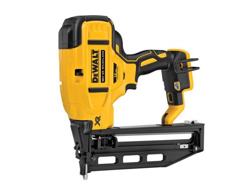 The DEWALT DCN662N XR Brushless Second Fix Straight Nailer uses mechanical rather than gas operation for lower running costs and consistent performance at low temperatures. With 2 modes of operation: sequential for precision placement, and bump which provides the user with a production speed of up to 4 nails per second.It has a micro nose for accurate nail placement, and the depth of drive can be easily adjusted using the thumb wheel depth adjuster. Trigger and contact trip lock-off help to prevent accidental discharge of the fastener. There is also a tool-free stall/jam clearance to minimise downtime.Supplied as a Bare Unit - No Battery or Charger.Specifications:Fastener Type: 16Ga.Nail: Length 32-64mm, Diameter 1.6mm.Magazine Angle: 0°.Weight: 2.4kg.