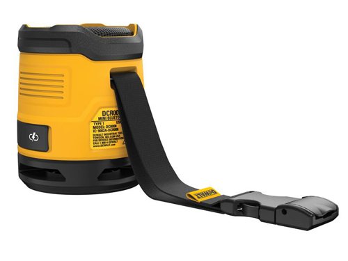 The DEWALT DCR009 Compact Bluetooth Speaker is compact, powerful and extremely durable. Thanks to its IP67 rating its able to withstand dust and liquids, ideal for tough worksite conditions. Bluetooth 5.0 pairing allows you to connect with a device up to 30 metres away and at full volume it can emit an impressive 86dB. When at half volume, and fully charged, it can last for 16 hours. Front control buttons allows user to control audio directly from unit. This is a rechargeable Bluetooth speaker comes with a USB-A to USB-C charging cable.Specifications:Max. Volume: 86dB.Runtime: 16 Hours @ 50% Volume.Charge Time: 2 hours.IP Rating: IP67.