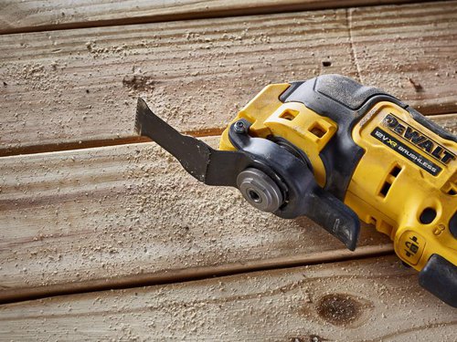 The DEWALT DCS353 XR Brushless Multi-Tool has a dual-grip variable speed trigger, with a lock-on feature allows greater control when cutting/scraping/sanding. A quick-change accessory system allows blades and attachments to be changed quickly. Its universal accessory adaptor enables use with most oscillating tool accessory brands.The compact, lightweight design allows improved access into confined spaces. Fitted with an airlock compatible dust adaptor for quicker/more secure dust extraction connection/performance. There is also a bright LED light which illuminates dark work surfaces for accurate cutting.Specifications:No Load Speed: 0-18,000/min.Oscillation Angle: 1.6°.Weight: 0.86kg (without battery).The DEWALT DCS353D2 XR Brushless Multi-Tool is supplied with:1 x Fast Cut Wood Blade 31 x 43mm.1 x Wood with Nails Blade 31 x 43mm.1 x Rigid Scraper Blade.1 x Semi Circle Blade.1 x Carbide Grout Removal Blade.1 x Wood Detail Blade.25 x Assorted Sandpaper Sheets.1 x Depth Control Straight Cut Guide.1 x Dust Extraction Adaptor.1 x Universal Blade Adaptor.Specifications:2 x 12V 2.0Ah Li-ion Batteries.1 x Multi-Voltage XR Charger.1 x TSTAK™ Kitbox.