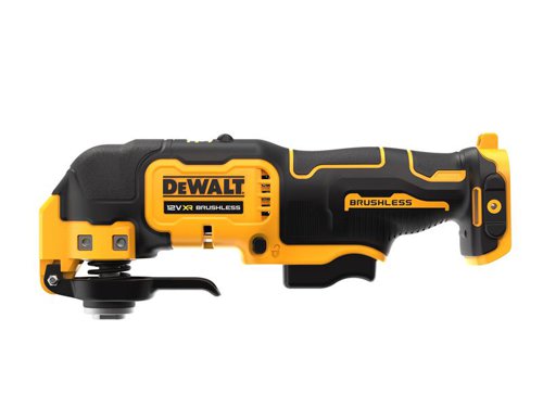 The DEWALT DCS353 XR Brushless Multi-Tool has a dual-grip variable speed trigger, with a lock-on feature allows greater control when cutting/scraping/sanding. A quick-change accessory system allows blades and attachments to be changed quickly. Its universal accessory adaptor enables use with most oscillating tool accessory brands.The compact, lightweight design allows improved access into confined spaces. Fitted with an airlock compatible dust adaptor for quicker/more secure dust extraction connection/performance. There is also a bright LED light which illuminates dark work surfaces for accurate cutting.Specifications:No Load Speed: 0-18,000/min.Oscillation Angle: 1.6°.Weight: 0.86kg (without battery).The DEWALT DCS353N XR Brushless Multi-Tool is supplied as a Bare Unit - No Battery or Charger.