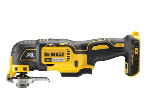 The DEWALT DCS356 XR Oscillating Multi-Tool is fitted with a powerful brushless motor which provides extended run time and longer service life. With 3-stage speed control and a Dual-Grip variable speed switch for enhanced control when cutting, scraping or sanding.Fitted with a universal accessory adaptor and a Quick-Change accessory system, allows blades and attachments to be changed quickly without the use of tools. The ergonomic, overmould Dual-Grip is comfortable to use. There is also a bright LED job light illuminating dark work surfaces for a clear view of the cut line and workpiece.Specifications:No Load Speed: 0-20,000/min.Oscillation Angle: 1.6°.Length: 310mm.Weight: 1.1kg.The DEWALT DCS356P1 XR Oscillating Multi-Tool is supplied with:1 x 18V 5.0Ah Li-ion Battery.1 x 10.8-18V DCB115 XR Li-ion Multi-Voltage Charger.1 x TSTAK™ II Toolbox.