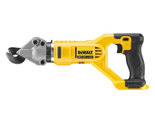 The DEWALT DCS496 Swivel Head Off-Set Shears are lightweight and comfy to use. The swivel head design allows the head to turn rather than the user moving their grip or hand. Designed for tackling irregular materials up to 18GA.The option for variable speed ensures excellent control whilst cutting. Ergonomic, soft grip handles increase comfort and reduce fatigue during use. There is also an integrated LED work light to illuminate area of application.Comes as a Bare Unit, NO battery or charger supplied.Specifications:No Load Speed: 0-2,450/min.Min. Cutting Radius: 25.4mm.Capacity: Steel 1.2mm (18GA).Weight: 1.67kg.