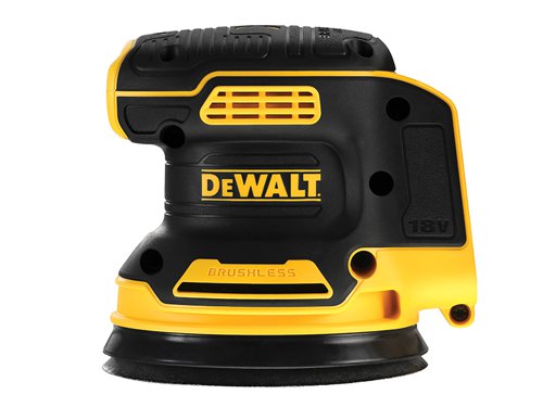 The DEWALT DCW210N XR Brushless Random Orbital Sander has been designed to give a superior finish and the cordless technology provides more user freedom. The brushless motor offers incredible efficiency and increased power delivery, resulting in less wear and increased longevity of the tool. It has comfortable body grip areas for optimum comfort and control. The excellent counter balance delivers lower vibration and reduced fatigue during prolonged usage.The dust skirt improves dust capture for a cleaner working environment and extends the life of sander sheets. The built-in dust extraction port allows for direct connection to AirLock or a standard 35mm adaptor extraction system. The electronic brake reduces the stopping time of the platen for increased safety.Bare Unit, No Battery or Charger supplied.Specifications:Oscillating Speed: 8,000-12,000/min.Oscillating Diameter: 2.6mm.Sanding Pad Size: 125mm.