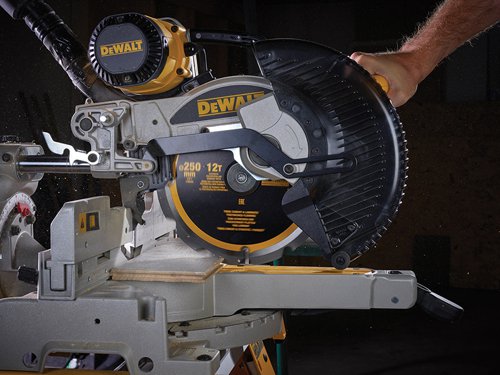 The DEWALT Extreme Cement Saw Blade features synthetic PCD (Polycrystalline Diamond) tipped teeth. These PCD coated teeth provide 100% longer life in fibre cement than TCT tipped blades. The laser cut blade features anti-vibration body slots and precision ground tips. The blade design also helps to reduce dust production when cutting fibre cement materials.Suitable for cutting a range of materials including fibre cement board, laminate/pre finished flooring, MDF, plywood, etc.This DEWALT Extreme PCD Fibre Cement Saw Blade has the following specification:Blade Diameter: 250mm.Bore Size: 30mm.Tooth Count: 12.Kerf Thickness: 2.2mm.Plate Thickness: 1.6mm.Grind: FTOP.Rake Angle: 12°.