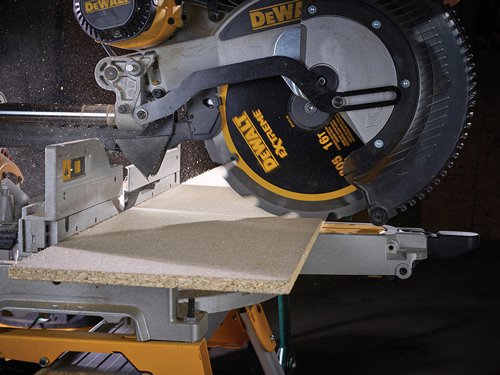 The DEWALT Extreme Cement Saw Blade features synthetic PCD (Polycrystalline Diamond) tipped teeth. These PCD coated teeth provide 100% longer life in fibre cement than TCT tipped blades. The laser cut blade features anti-vibration body slots and precision ground tips. The blade design also helps to reduce dust production when cutting fibre cement materials.Suitable for cutting a range of materials including fibre cement board, laminate/pre finished flooring, MDF, plywood, etc.This DEWALT Extreme PCD Fibre Cement Saw Blade has the following specification:Blade Diameter: 305mm.Bore Size: 30mm.Tooth Count: 16.Kerf Thickness: 2.4mm.Plate Thickness: 1.8mm.Grind: FTOP.Rake Angle: 12°.