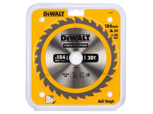 DEWALT Portable Construction Circular Saw Blade 184 x 30mm x 30T