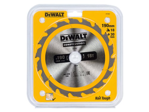 DEWALT Portable Construction Circular Saw Blade 190 x 30mm x 18T
