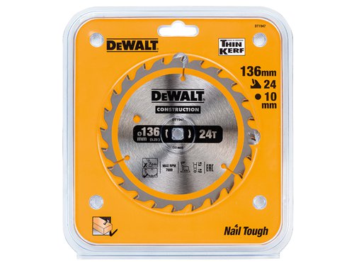 DEWALT Cordless Construction Trim Saw Blade 136 x 10mm x 24T