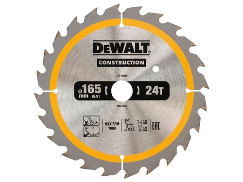 DEWALT Cordless Construction Trim Saw Blade 165 x 20mm x 24T