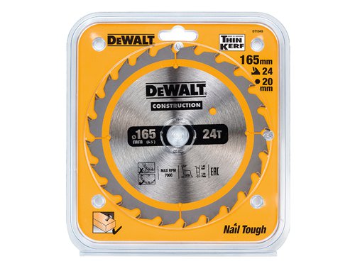 DEWALT Cordless Construction Trim Saw Blade 165 x 20mm x 24T