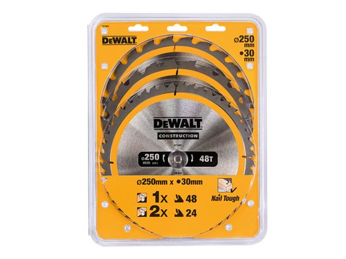 DEWALT DT1964 Construction Circular Saw Blade 3 Pack 305 x 30mm x 24T/48T/60T